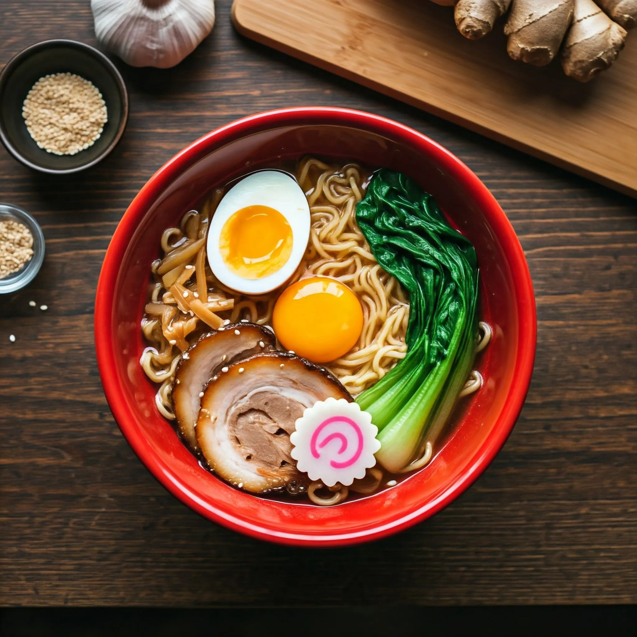 A steaming bowl of homemade ramen with fresh noodles, chashu pork, soft-boiled egg, and vegetables in a cozy kitchen setting.