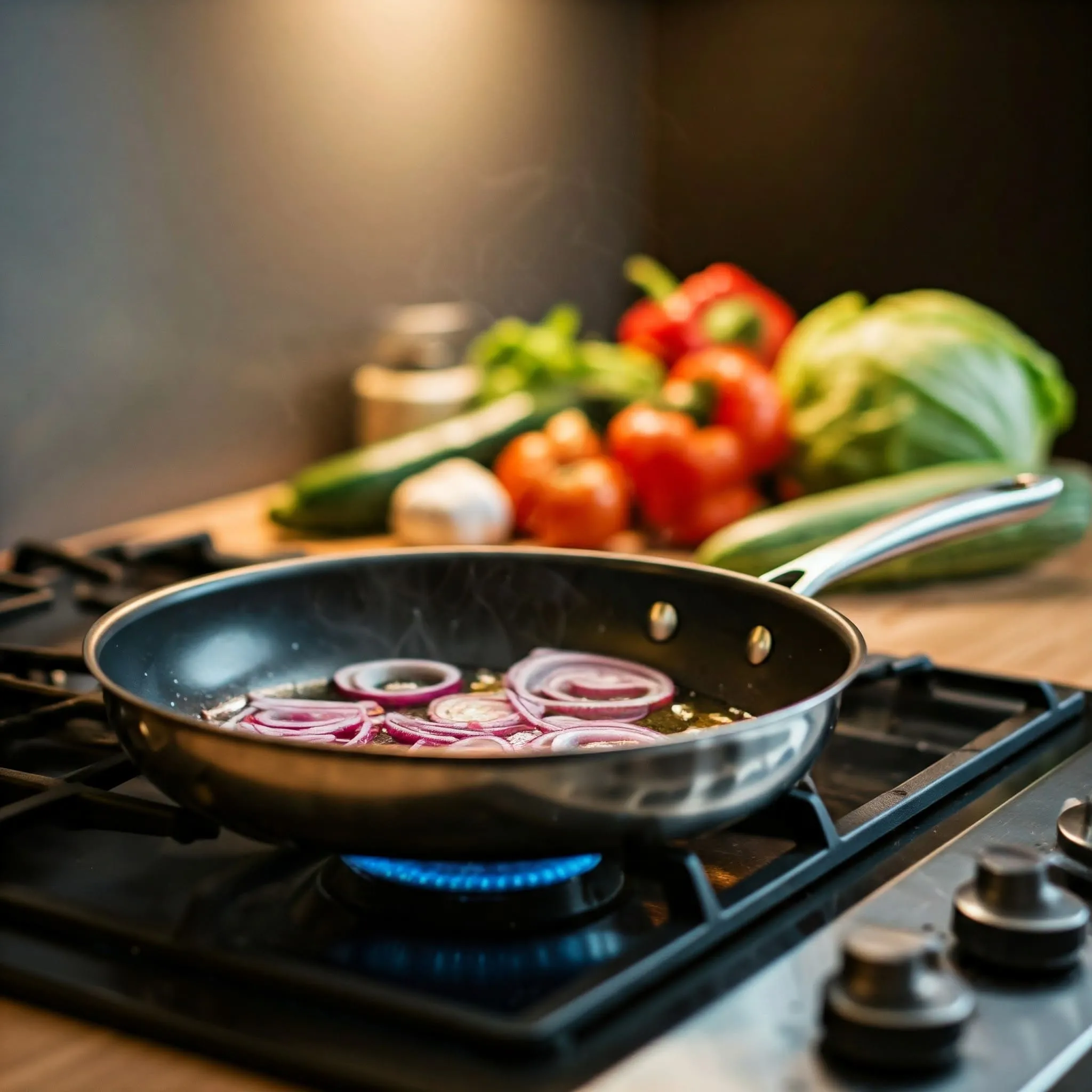 Sautéing onions and garlic in olive oil for a flavorful base in a cabbage soup recipe.