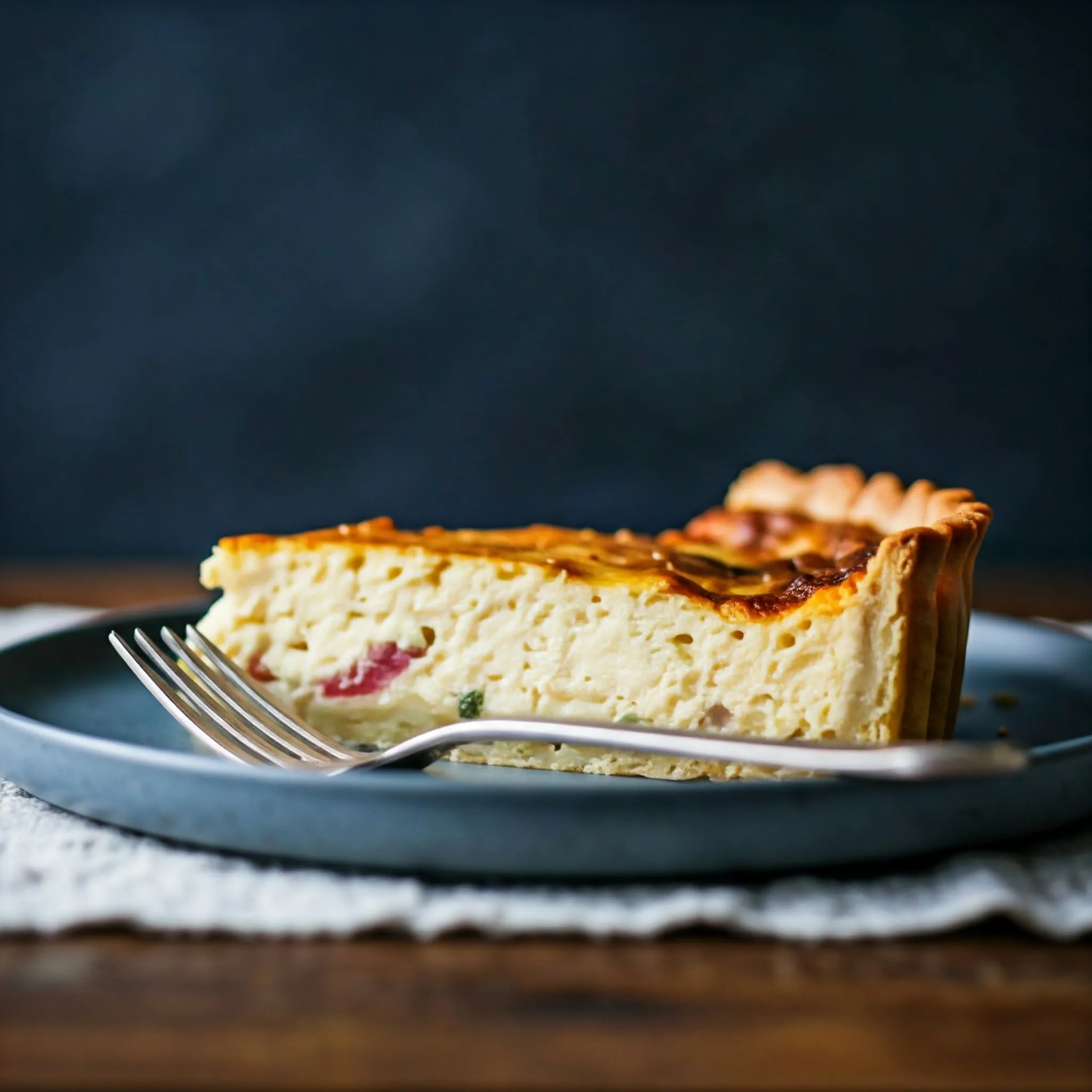 A warm and comforting slice of French Quiche Lorraine with its flaky crust