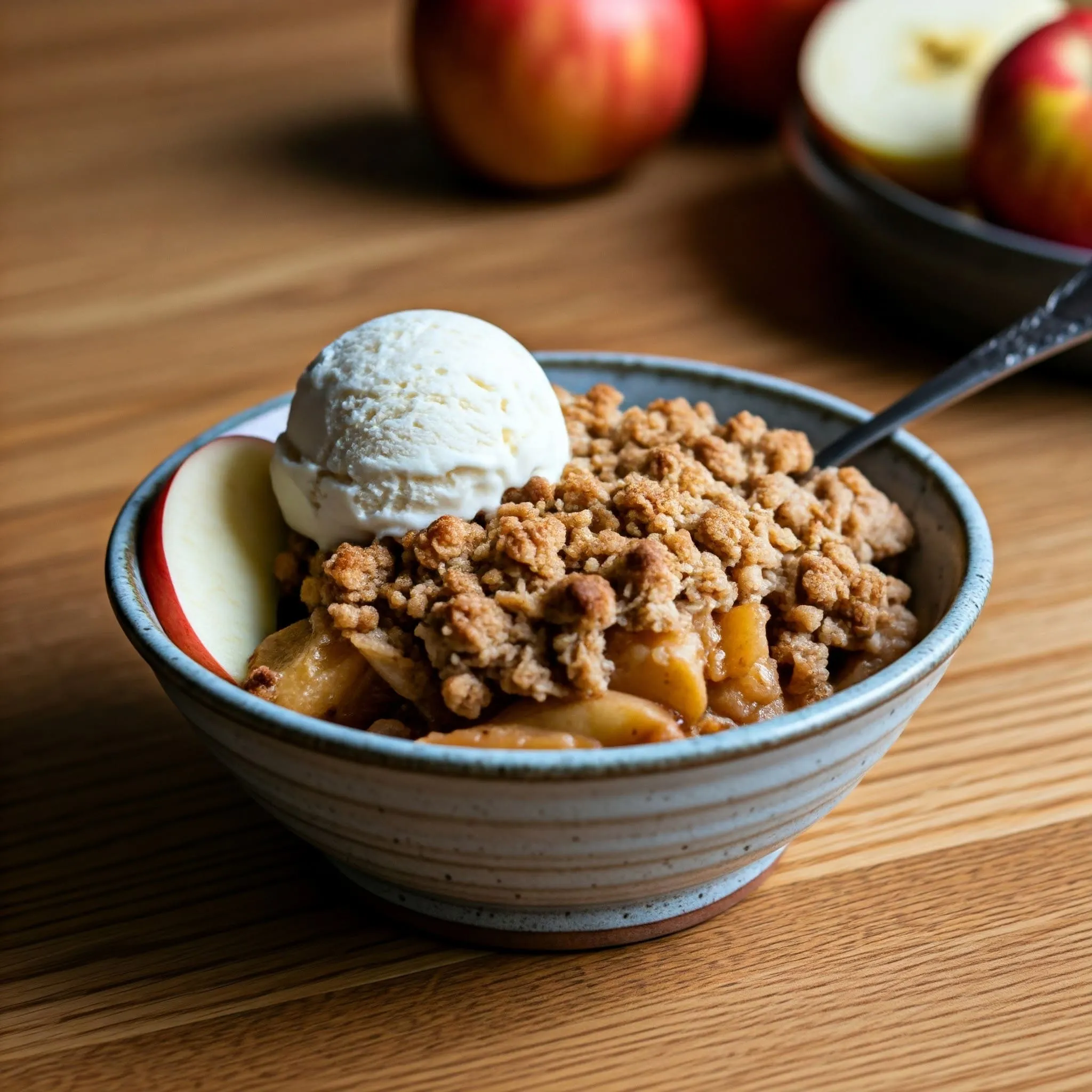 Warm Vegan Apple Crisp with Oat Topping and Dairy-Free Ice Cream(1)_11zon Vegan Apple Crisp with oat crumble and dairy-free ice cream.