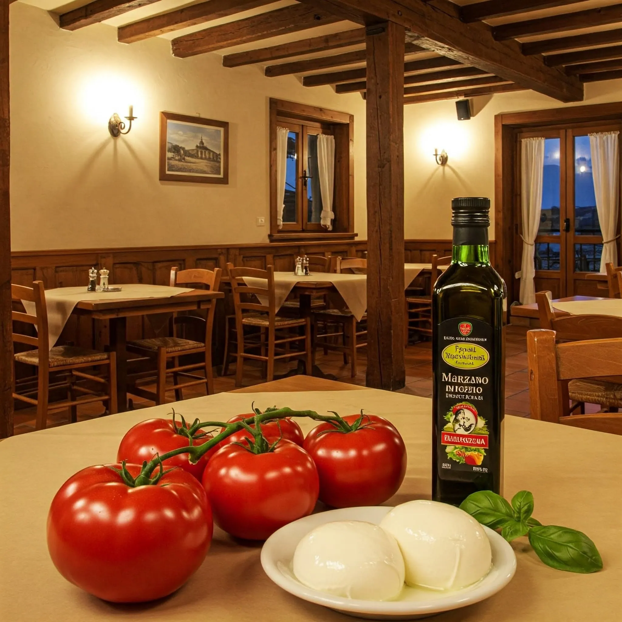 Cozy Italian restaurant with rustic decor, wooden tables, and authentic Italian ingredients.

